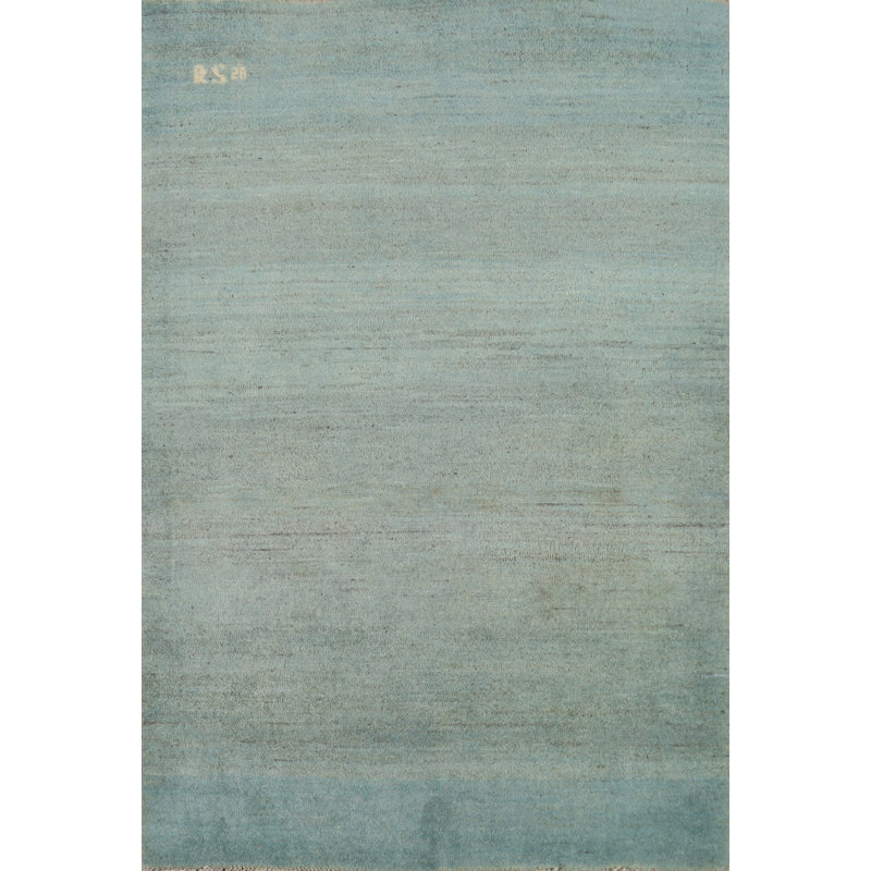 Tapis décoratif moderne vert et bleu Gabbeh 3 x 4