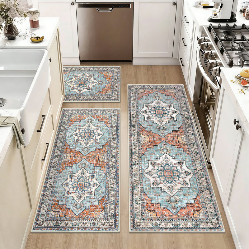 Washable Non Slip Kitchen Rug Kitchen Mat (Set of 3), Orange