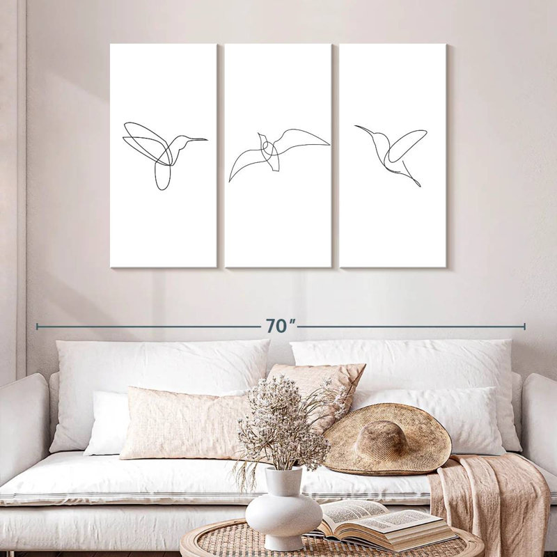 Ligne de colibris sur toile, ensemble de 3 pièces, H 32 po x l 50 po x P 1,25 po