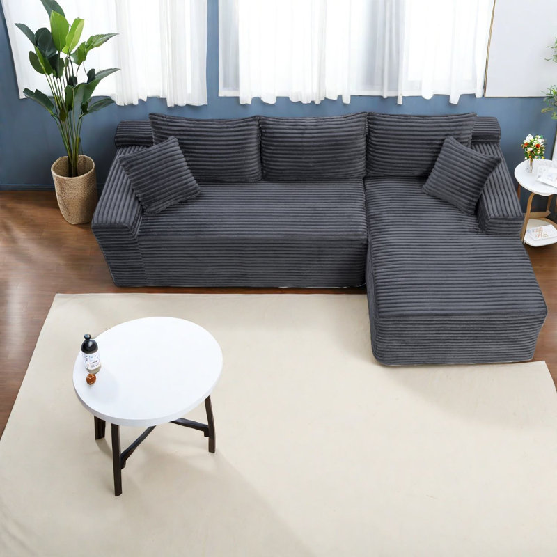 Compression Cloud Sectionals, Corduroy 94.5 Inch Modern Home Chaise Sofa