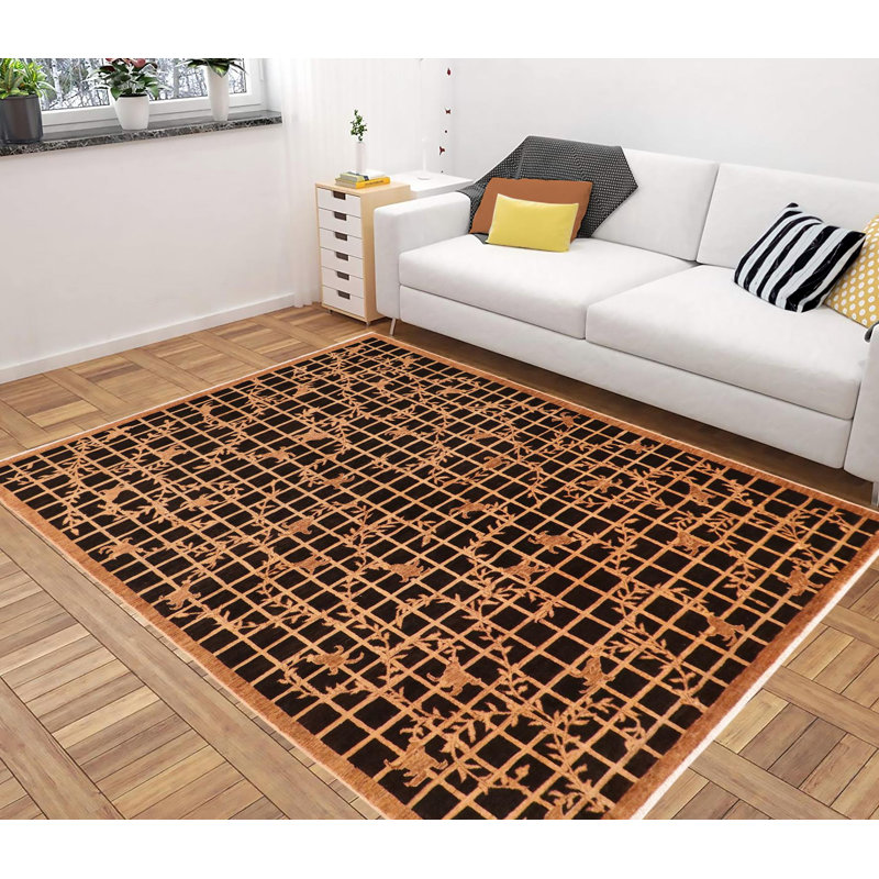 Tapis géométrique noir en laine noué à la main à motif géométrique 5 pi 10 po x 8 pi 9 po Baccio