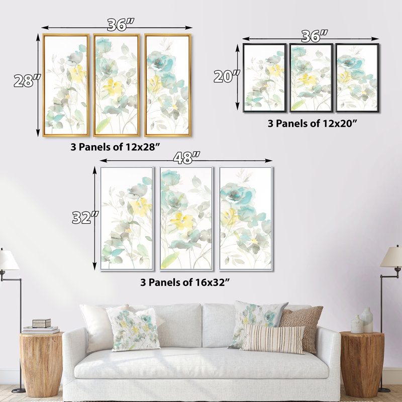 «Aqua Rose Natural Element», ensemble d'art mural sur toile encadré traditionnel, H 28 po x l 36 po, Cadre noir