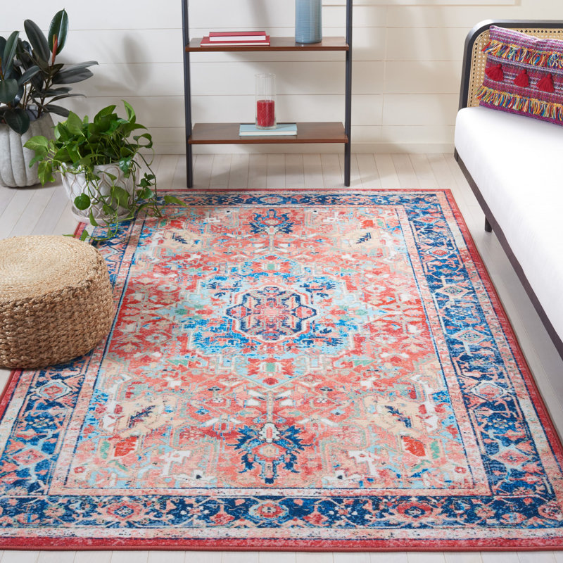 Daubert Oriental Navy/Red Area Rug, Rectangle 5'5" x 7'7"