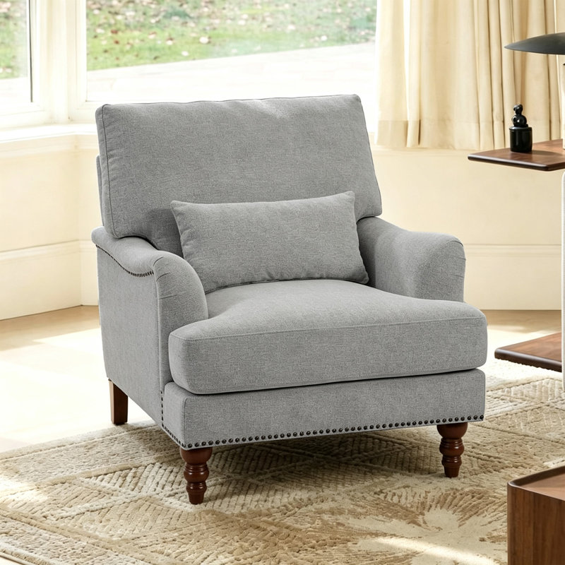 Upholstered Cotton Blend Armchair, LIGHT GREY Chenille