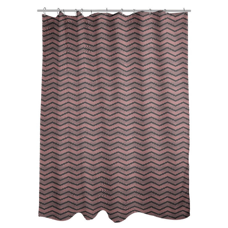Rideau de douche simple à chevrons ondulés, Noir / Rouge
