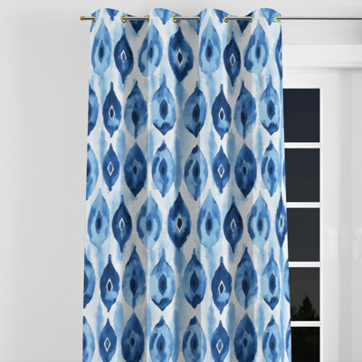 Rideaux occultant Coastal - rideau à œillets ikat bleu plage - 1 panneau
