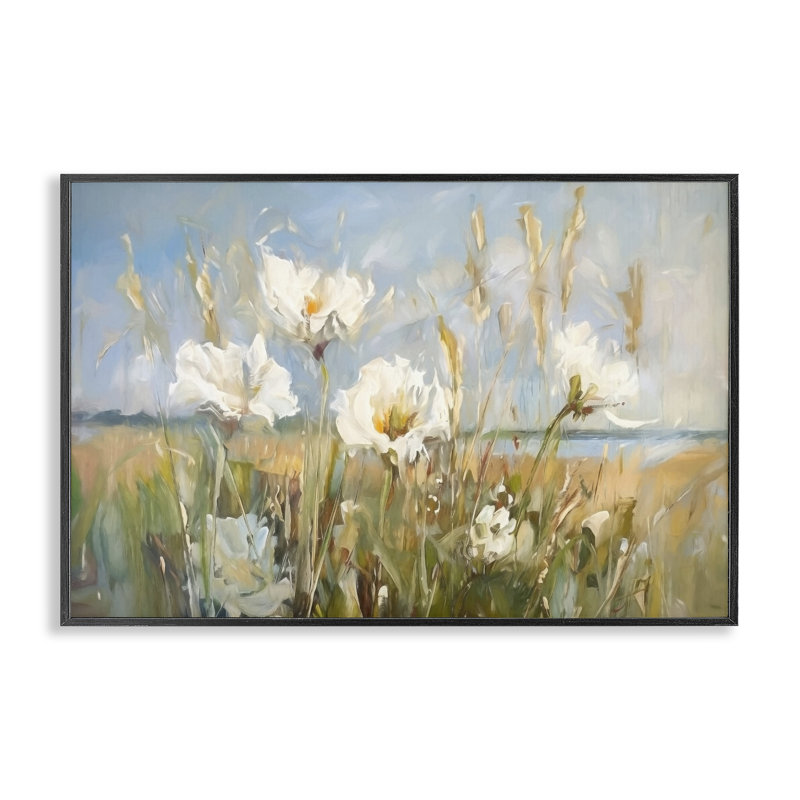 «Soft Seaside Wildflowers», art de la giclée encadrée par Ramona Murdock, Giclée encadrée noir minuit, H 16 po x l 24 po