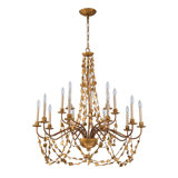 Mosaic  Extra Large Antiqued Gold Flambeau Inspired 15 Light Chandelier