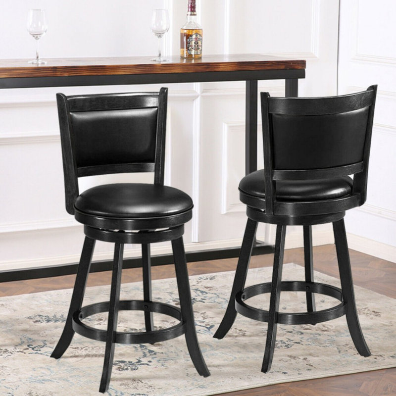 2 pièces de 24 po avec tabouret de comptoir pivotant et siège rembourré, Noir