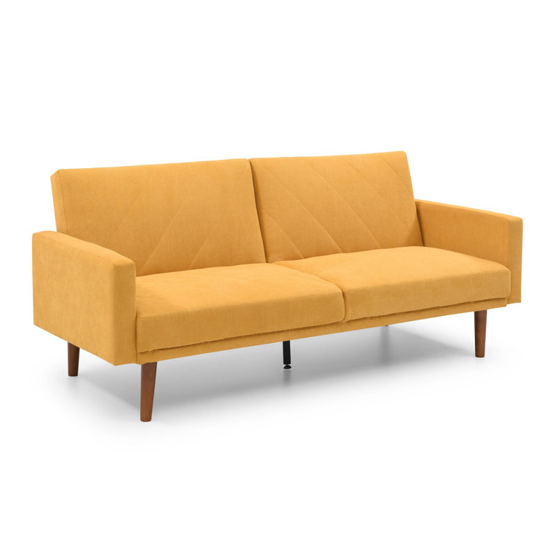 Eveline Queen 204cm Upholstered Convertible Sofa, Mustard