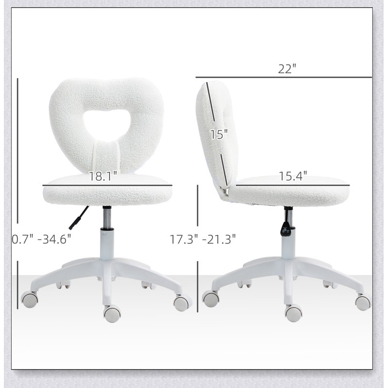 Fauteuil de bureau élégant avec dossier en forme de cœur, roulettes pivotantes et revêtement en molleton peluche pour un confort et un style incomparables.