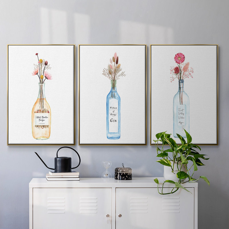 Vodka Frost Valley 3 pièces, Encadrement doré, H 36 po x l 72 po