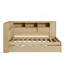 Lit de jour simple en bois avec tablettes de rangement, USB et lit gigogne, naturel