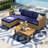Outdoor Wicker Patio Conversation Furniture Set With Acacia Wood Coffee Table-754344342