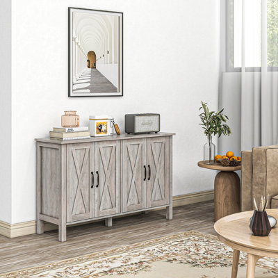 Buffet, buffet de 47 po avec 4 portes de grange et 2 tablettes réglables, armoire à café en grain de bois