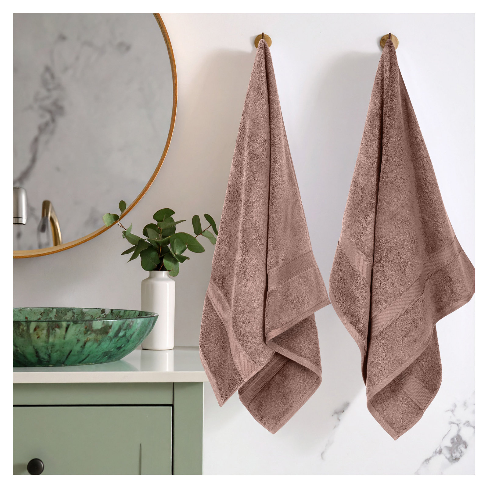 Renata 800 GSM 2 Piece Certified Egyptian Cotton Bath Towel Set , Muted Mauve
