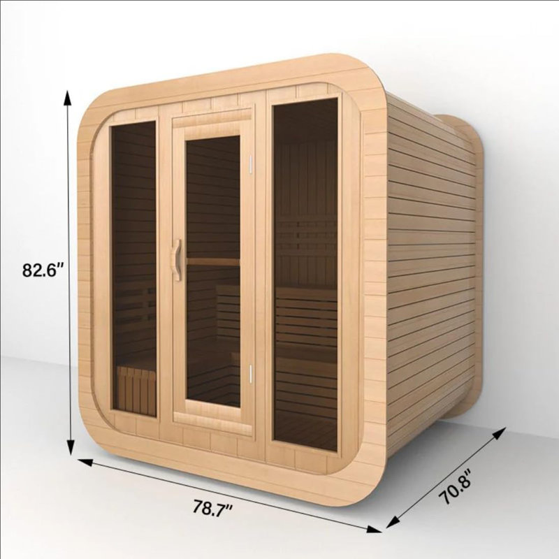 ZONEMEL 4-6 Person Wooden Outdoor Steam Sauna Room, Canadian Hemlock, ETL Certified 6KW TOULE Heater, Top PU Waterproof Cloth, Side Wooden Boards, Lying Down Benches, 8mm Tempered Glass, 220V