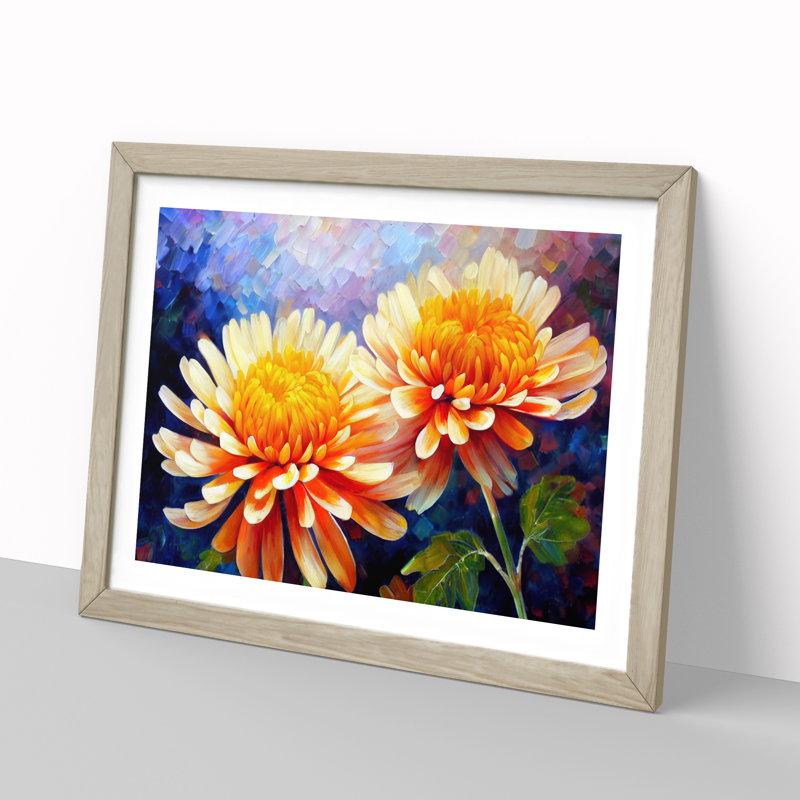 Chrysanthemum Flowers Vol.2 - Framed Print, 46cm H x 64cm W x 2cm D, Oak Framed
