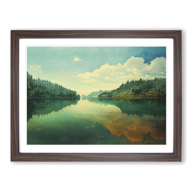Magnificent Lake - Single Picture Frame Painting, 25cm H x 34cm W x 2cm D, Walnut