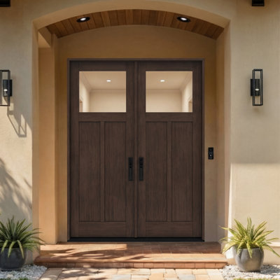 CRF-P2G1-SW-96 | 96" Double Door, RTA Prehung Exterior, Top View, 2 Panel, Unfinished Mahogany Wood