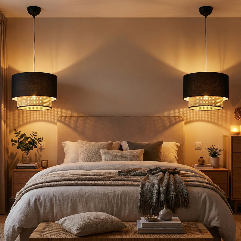Lustre tendance en rotin et en tissu Boho-Chic
