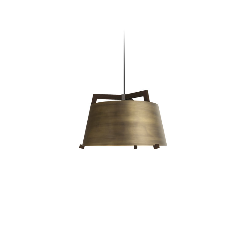 Ignis Pendant, 11.5" H x 17" W, Dark Stained Walnut/Distressed Brass, 2700K LED w/ Diffuser - Rigid
