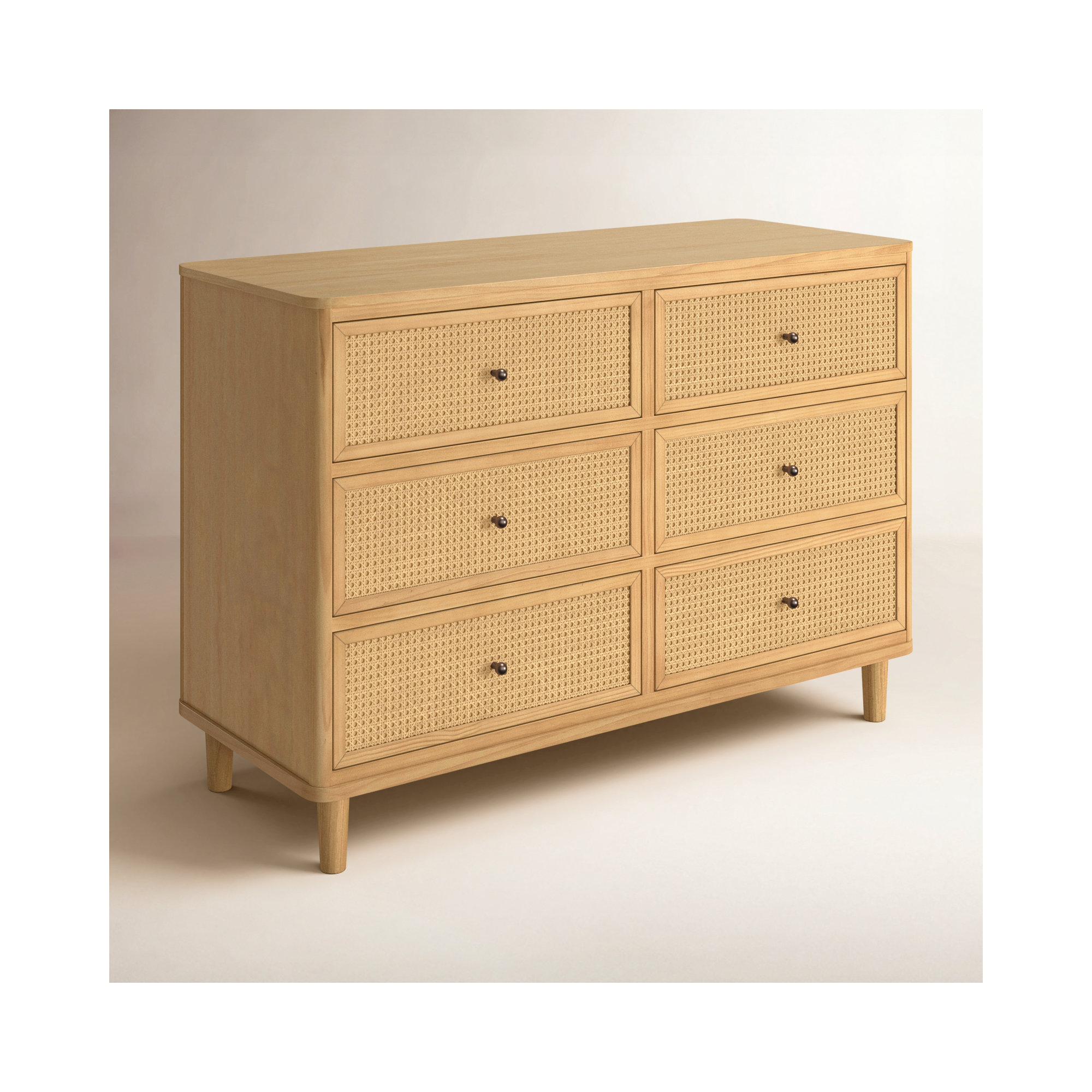 Marin 6 Drawer 19.49" W Dresser, Honey/ Honey Cane