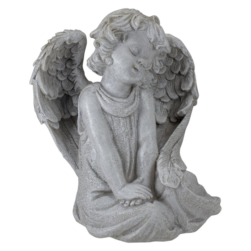 Statue de jardin en forme d'ange assis avec ailes 8,75 po