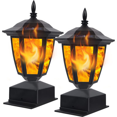 Lampes solaires à flamme pour l'extérieur, lampes à énergie solaire pour poteaux de clôture, lanterne à DEL scintillante et décorative imperméable pour terrasse de jardin, poteaux en bois 4 x 4, 5 x 5 ou 6 x 6, paquet de 2