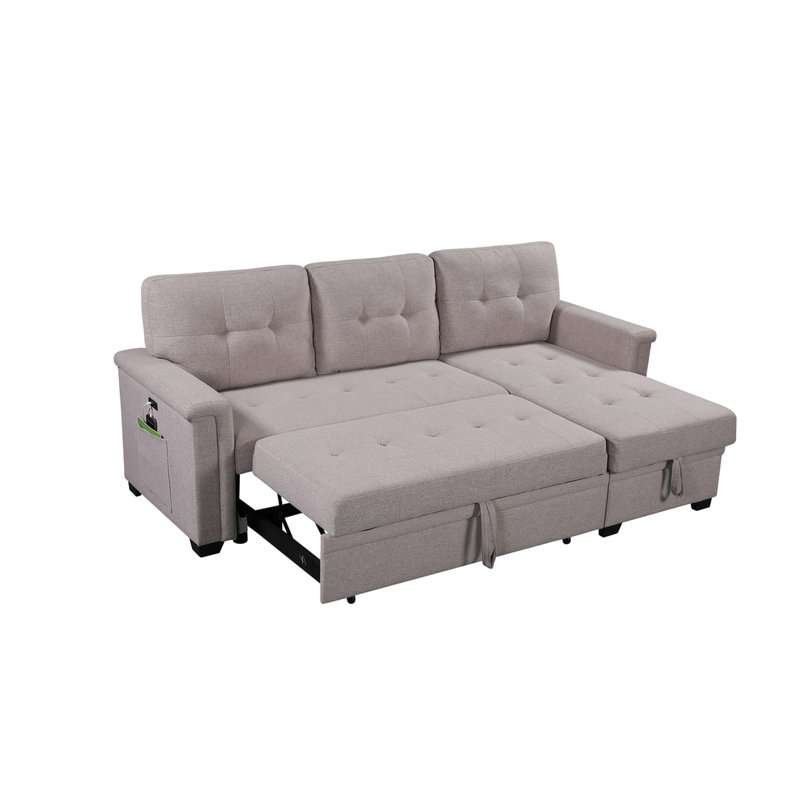 84" Sectional With Sleeper, Storage & 85.05 In. Width Specification Gray Sleeper Storage, L-Shape Design