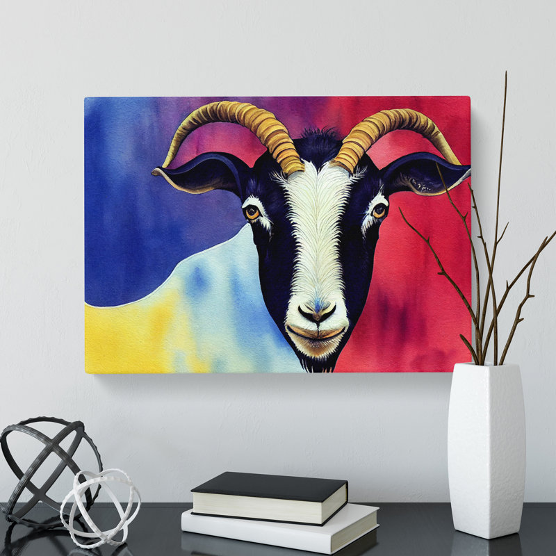 Watercolour Goat - Wrapped Canvas Print, 35cm H x 50cm W x 3cm D