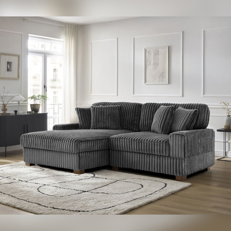 2 Seater Sectional, Grey Polyester/Foam Padding