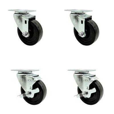 4 Piece Phenolic Swivel Top Plate Caster Set with 2 Brakes