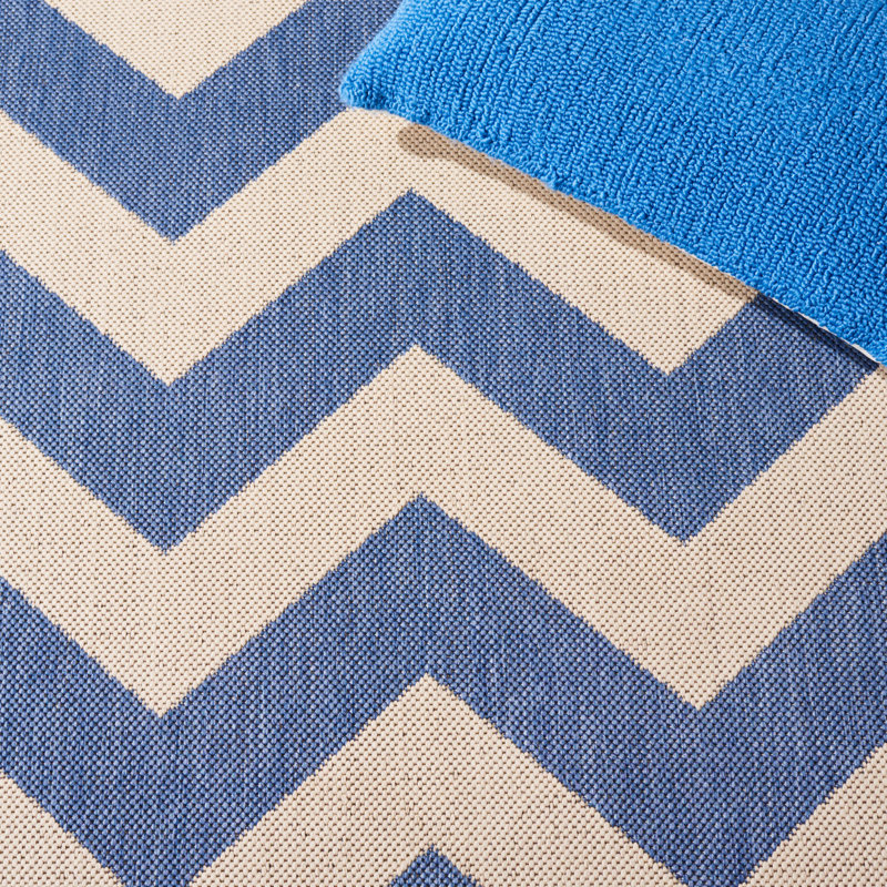 Tapis intérieur / extérieur bleu / beige Arneshia, Rond 6 pi 7 po
