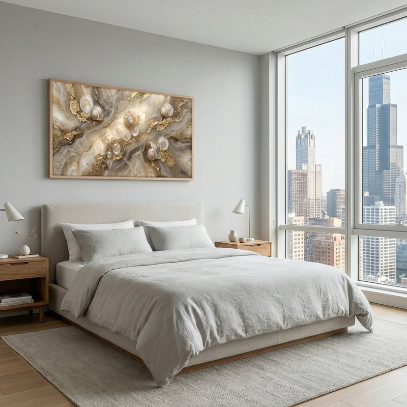 Ensemble de 1 tableau mural en toile dorée effet marbre, L 58 po x H 28 po, Naturel