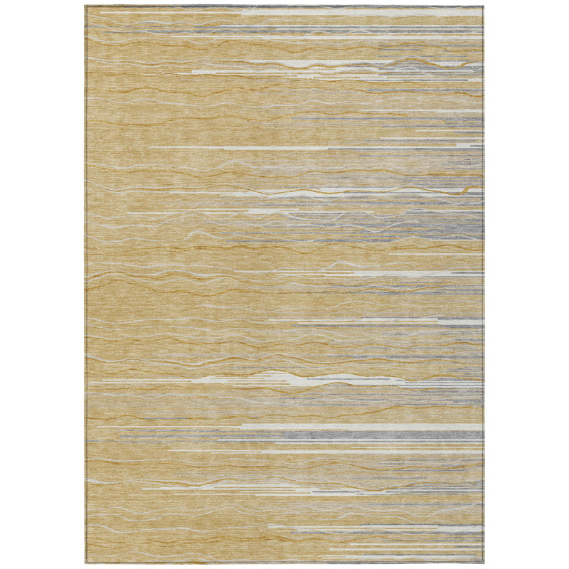 Ayra Gold Washable Indoor-Outdoor Rug - , 5' x 7'6"