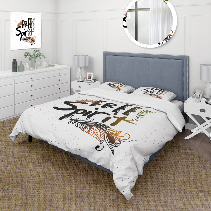 Ensemble de housse de couette bohémien et éclectique Ethnic Feather Free Spirit - Microfibre polyester