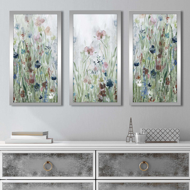 «Wildflower Fields (Horizontal)» par Carol Robinson, reproduction de 3 pièces sur acrylique, H 25,5 po x l 40,5 po x P 1 po