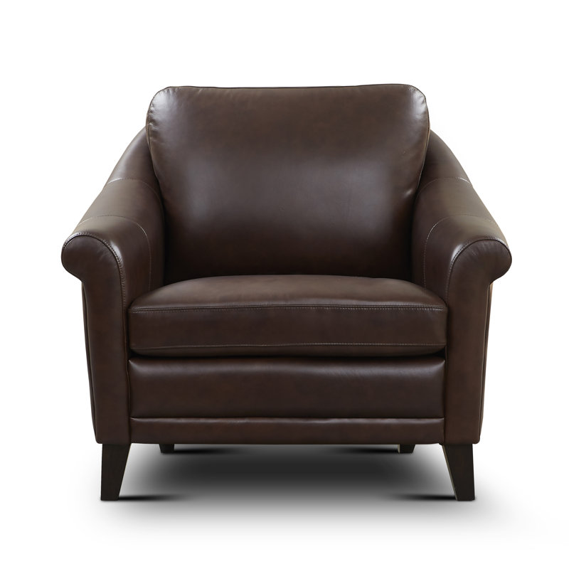 Fauteuil en cuir 38 po Odine, Cuir véritable brun