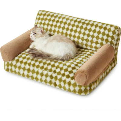 Cat Couch Bed & Dog Couch Bed, Pet Couch Bed For Small Pet, Cute Dog Sofa Bed, Cat Sofa & Pet Sofa With Non-Slip Bottom, Checkered Dog Bed With Washable Cover