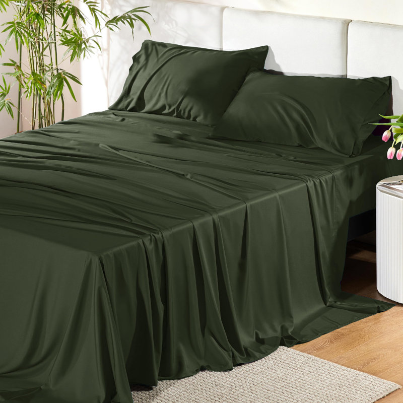 Essential Collection Cooling Rayon Derived from Bamboo Sheet Set, King Sheet Set with 2 Pillowcases, Olive Green