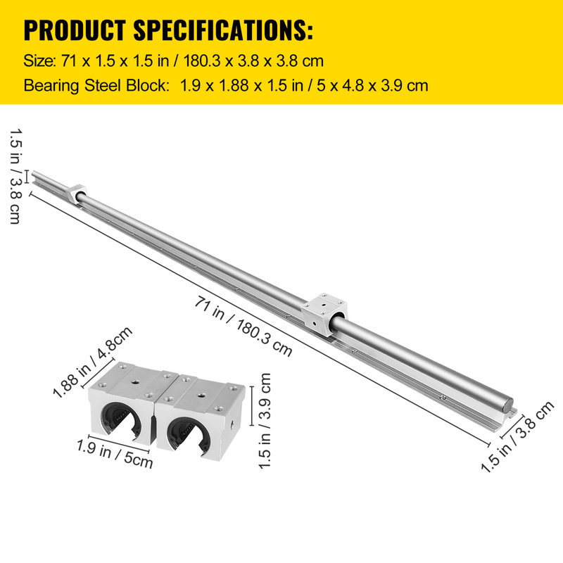 Rail linéaire 2 glissières SBR20-1800mm avec 4 blocs de roulement SBR20UU