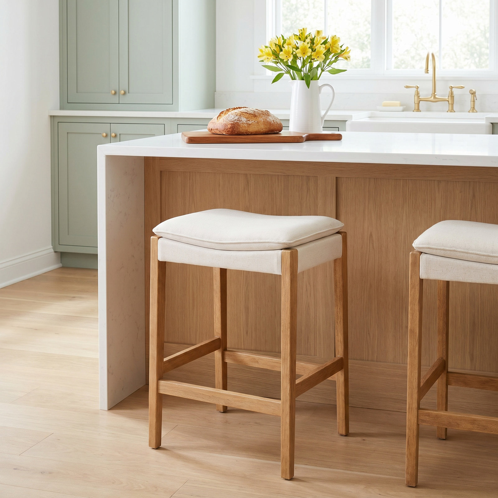 Caricia Bar Stool, Counter Stool (26.77" Seat Height), Polyester Blend Savile Flax