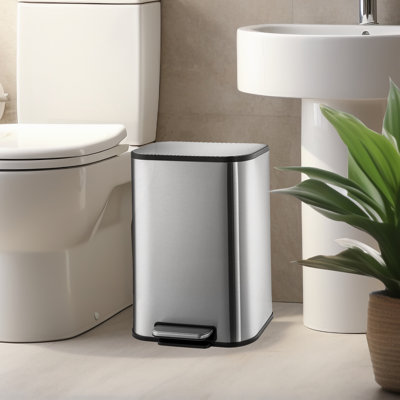 Kitchen Trash Can, 7.9 Gallon (30L) Stainless Steel Rectangular Garbage Can With Soft-Close Lid & Removable Inner Basket, Heavy Duty Hands-Free Odor-Proof Step Trash Can