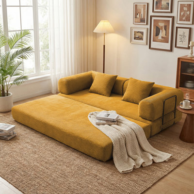 Canapé-lit orange convertible, canapé futon pliable 2-en-1 avec coussins amovibles, mobilier de salon en velours côtelé, canapé-lit compact pour petits appartements, chambre d'amis, dortoir - L 78,7 po x L 35,4