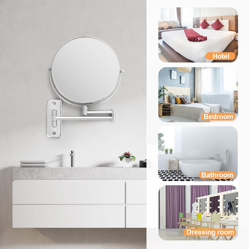 Miroir de maquillage mural grossissant 9 po, miroir de maquillage double-face 1X / 7X avec grossissement, miroir de rasage pivotant extensible pour salle de bain, miroir mural pour chrome