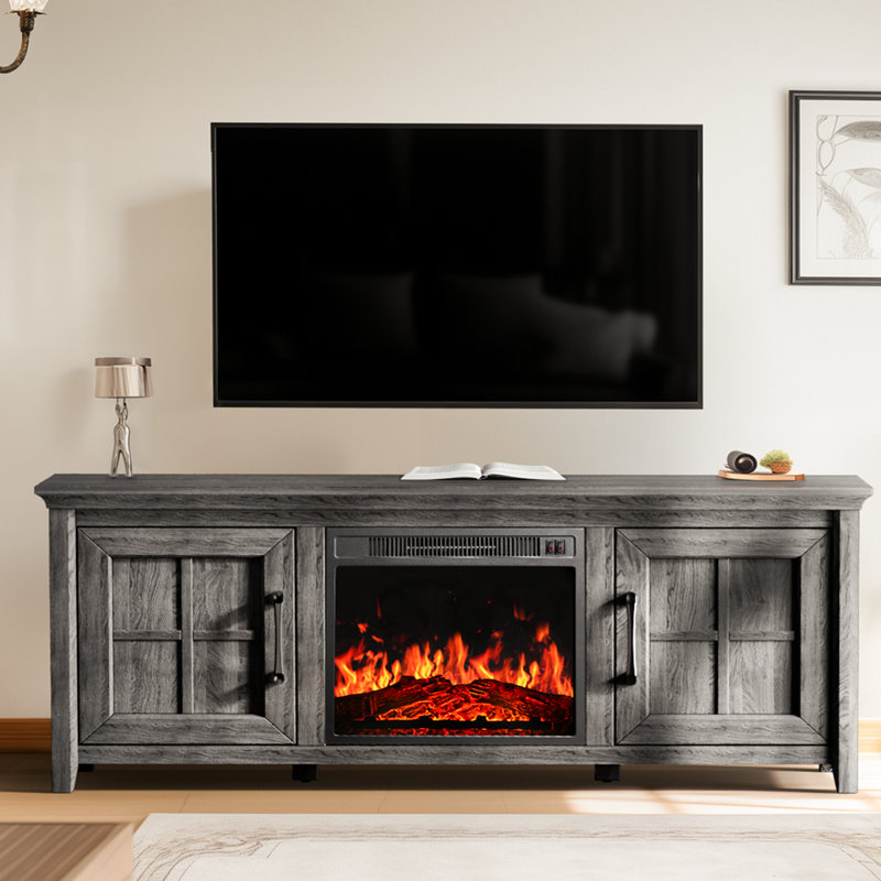 Aravinthan TV Stand for 65" TVs with Electric Fireplace Included, Gray