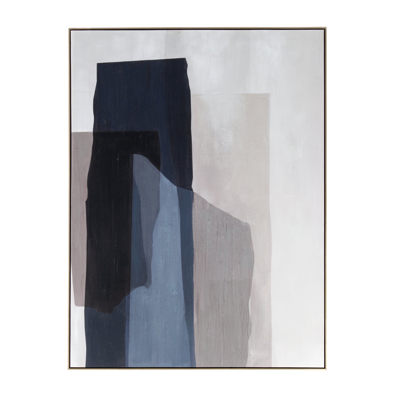 Large Abstract Hand-Painted Canvas Wall Art with Gold Frame