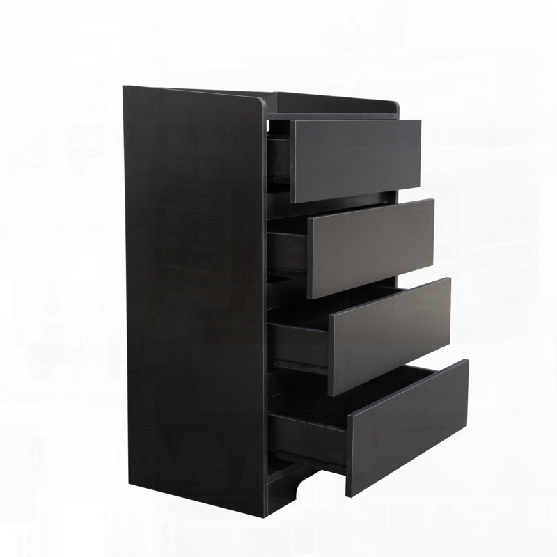 Commode 4 tiroirs imperméable sans poignée avec cadre robuste, Noir