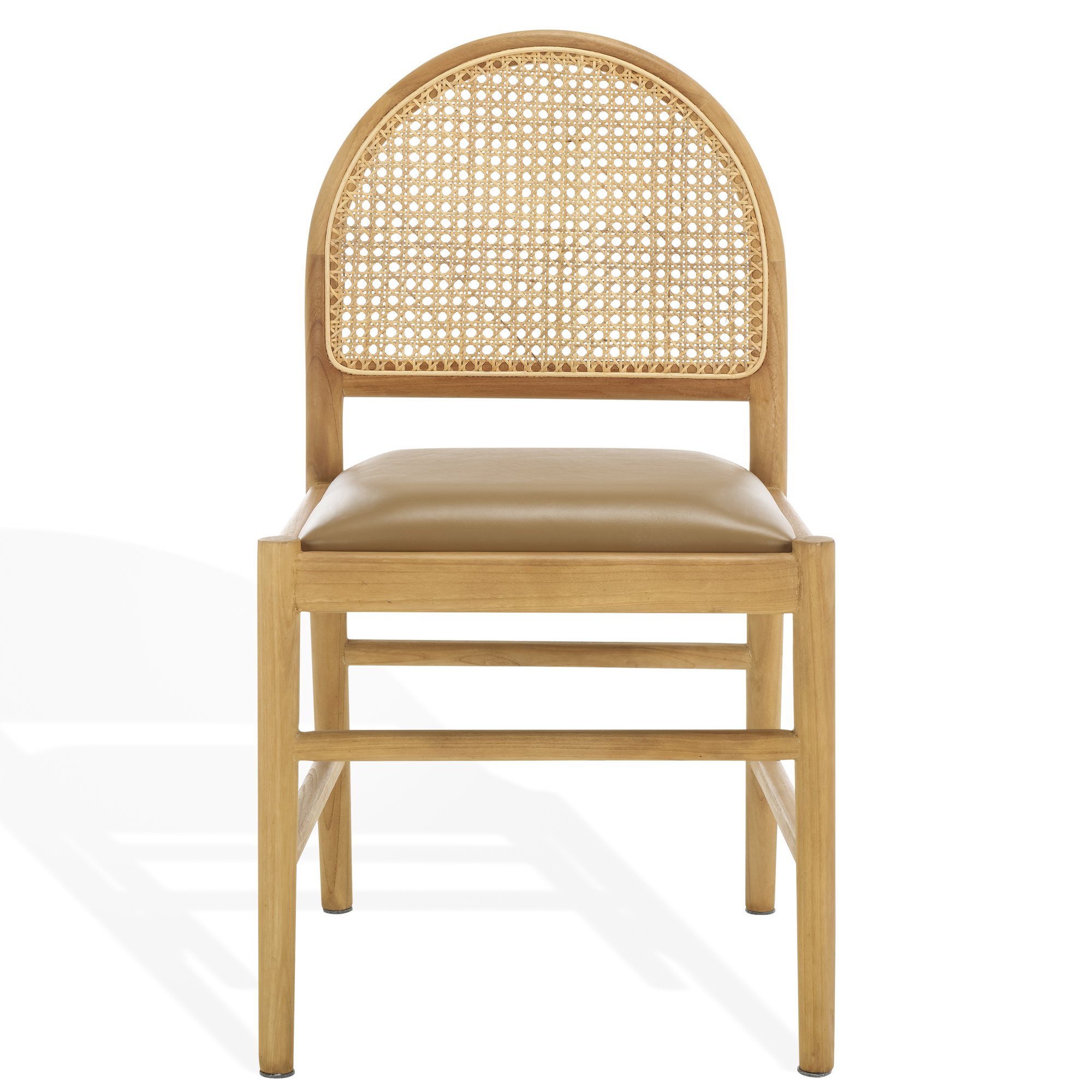Ottavia Rattan And Leather Dining Chair, Brown Leather, Natural